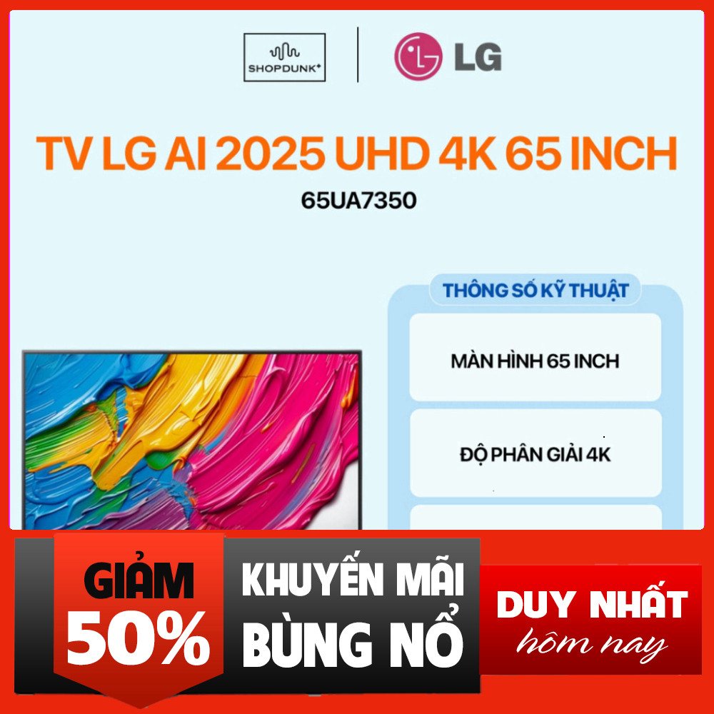 IB đặt hàng  Tivi LG 4K AI 2025 UHD 65 Inch 65UA7350 Chính Hãng Màn Hình LED Kháng Ánh Sáng Miễn phí