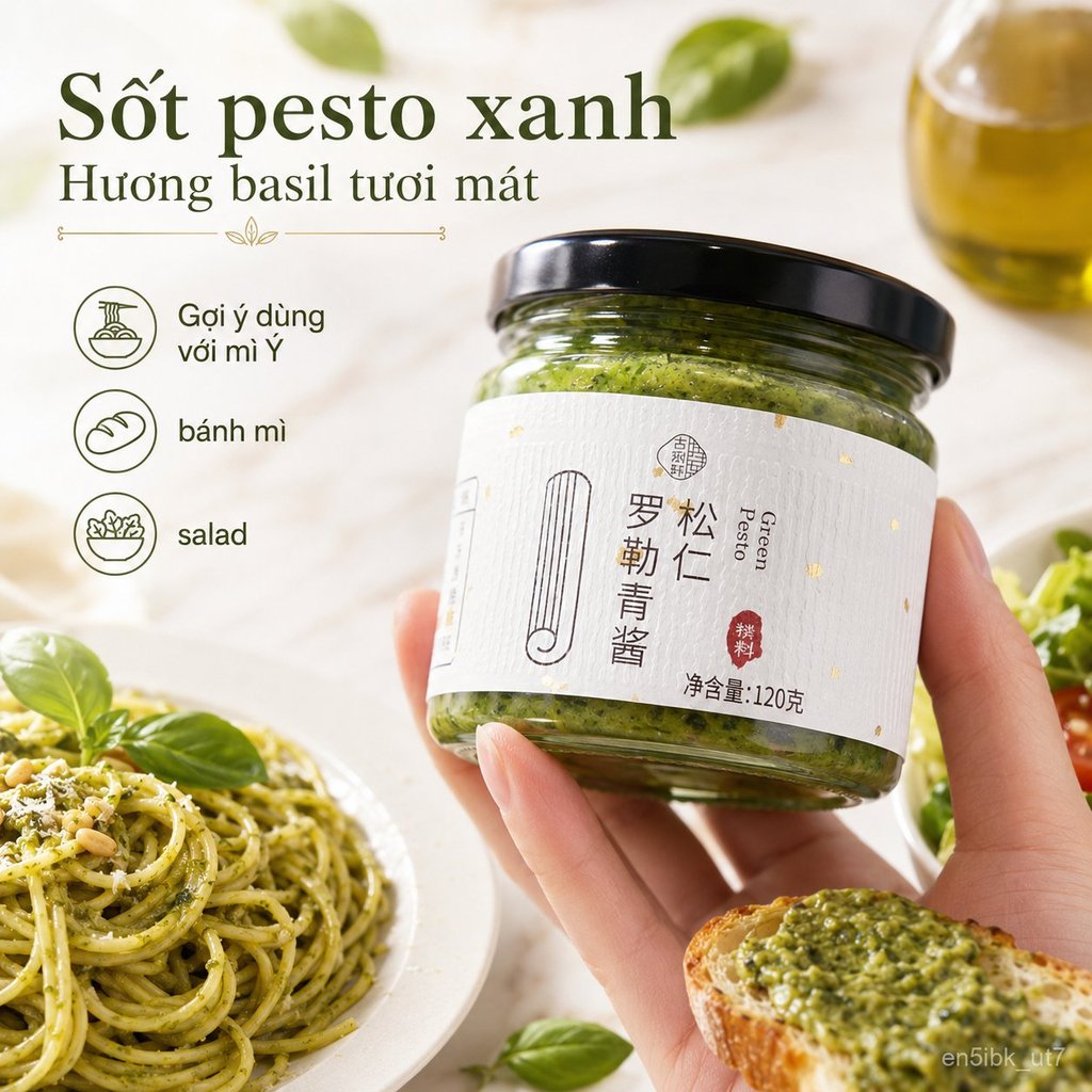 Pesto húng quế hạt thông Pesto Sốt húng quế tươi cho mì Ý, Sốt mì ống thương mại, Sốt bít tết