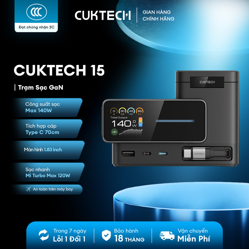Trạm Sạc GaN CUKTECH 15 6in1 | Công Suất Max 140W | Màn Hình 1.83 Inch | Bảo Hành 18 Tháng TA1406U | BigBuy360 - bigbuy360.vn
