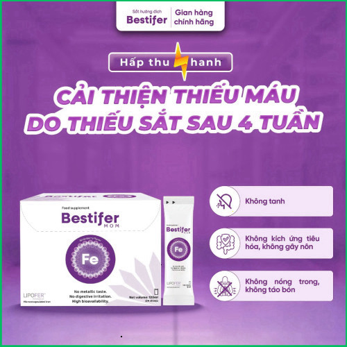 Sắt hướng đích Bestifer mom - Công nghệ Lipofer hấp thu nhanh, cải thiện thiếu máu thiếu sắt Hộp 24 