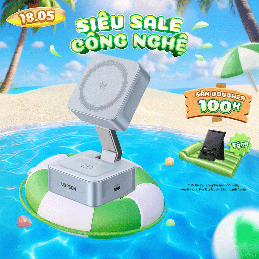 Đế sạc không dây từ tính 2 trong 1 UGREEN MagFlow | Chuẩn Qi2 25W | Tương thích MagSafe | BH 18 thán