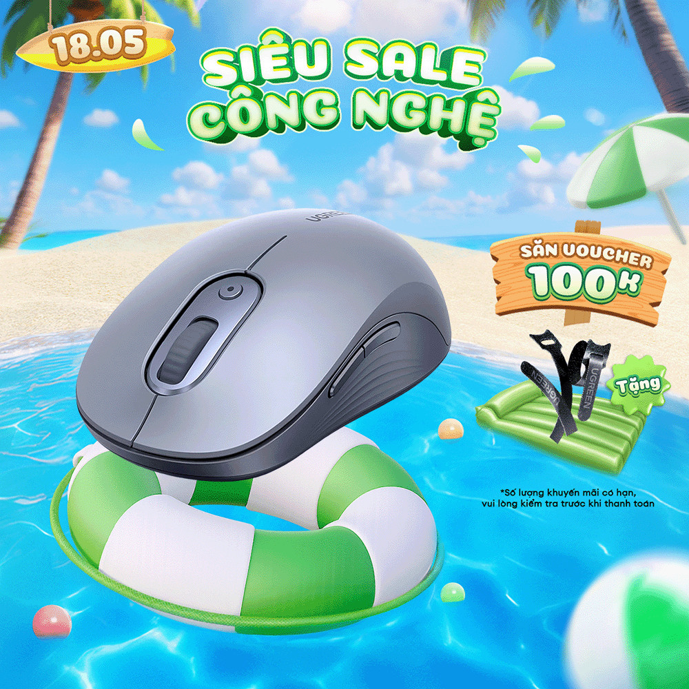 Chuột không dây Ugreen MU006 Chế Độ Kép Chuột Ergonomic 4000 DPI | 6 Nút Tắt Tiếng | BH 18 tháng 1 đ