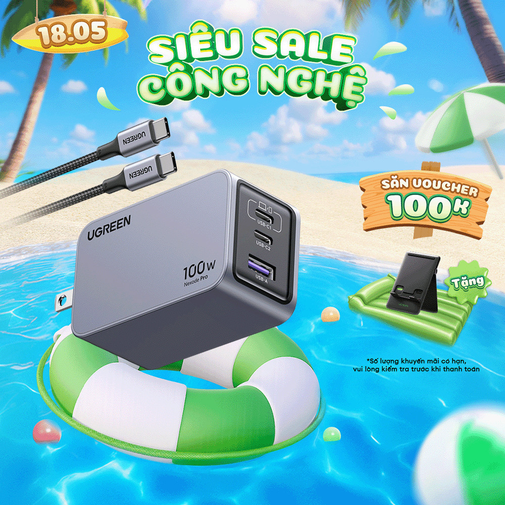 Bộ sạc nhanh UGREEN 100W Nexode GaN Pro X757 | 3 cổng sạc USB C/USB A | Kèm cáp sạc nhanh Type-C 100