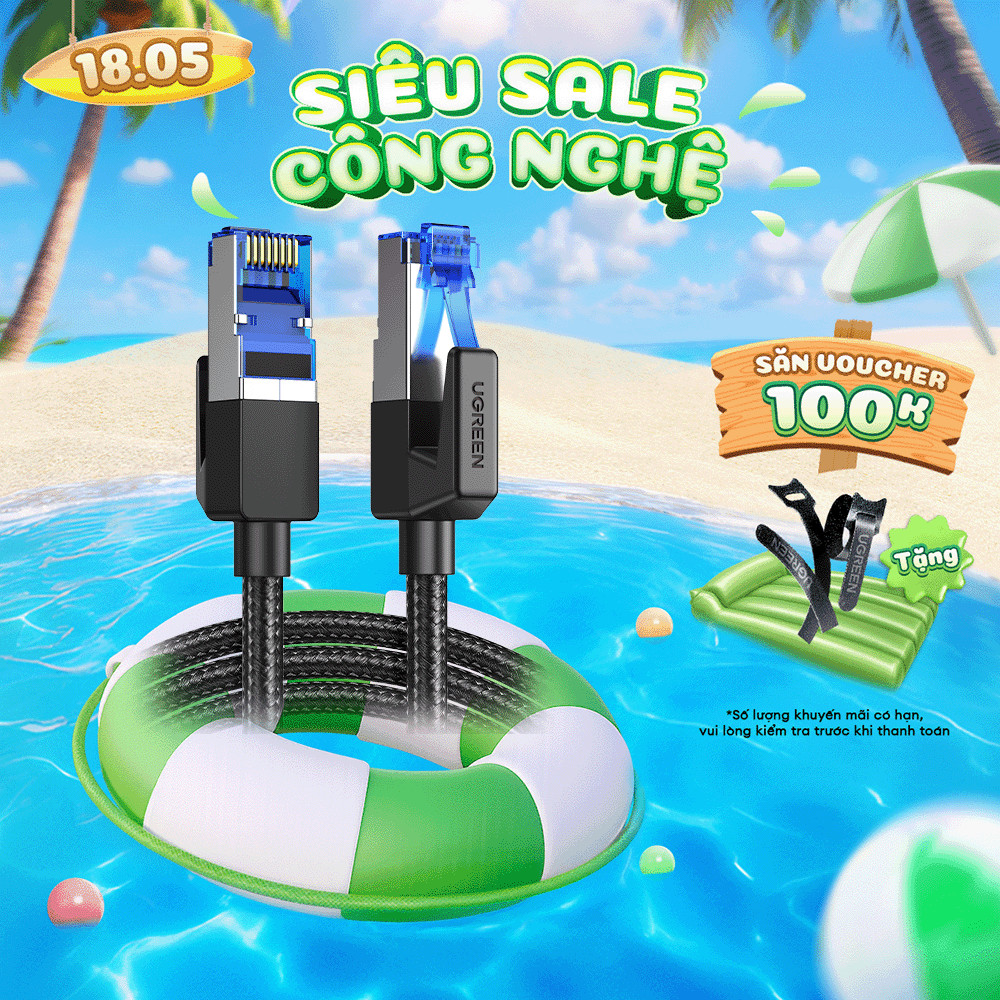 Dây cáp mạng Cat8 UGREEN NW153 bọc dù dài 1M | Hỗ trợ chuẩn BASE-T 40Gbps Bảo Hành 18 Tháng 1 Đổi 1 