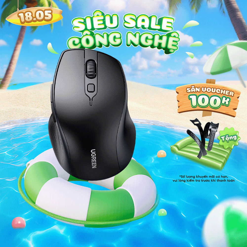 Chuột không dây UGREEN MU101 | Bluetooth 5.0 + 2.4G | 4 mức DPI 1000/1600/2000/4000 | Bảo Hành 18 Th