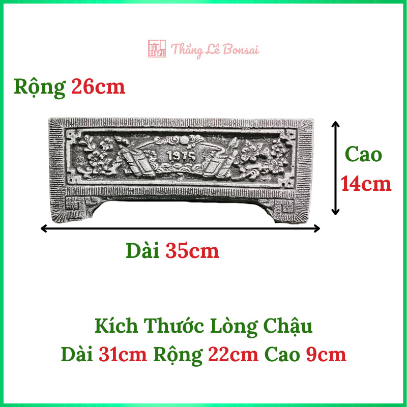 Chậu Cảnh Chữ Nhật Quấn Thư Sơn Giả Đá M01 – Chậu Trồng Cây Bonsai - Bền Đẹp, Giữ Ẩm Tốt