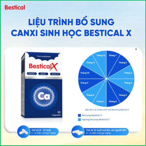 Chính Hãng - Canxi Bestical X Canxi sinh học dạng viên trẻ đang trong giai đoạn phát triển chiều cao