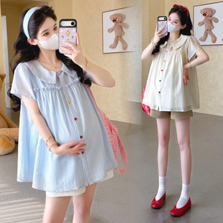 Áo Bầu Babydoll Cổ Sen Dễ Thương – Áo Bầu Suông Rộng Che Bụng, Chất Đũi Mềm Mát, Mặc Đi Chơi Siêu Xinh Cho Mẹ Bầu