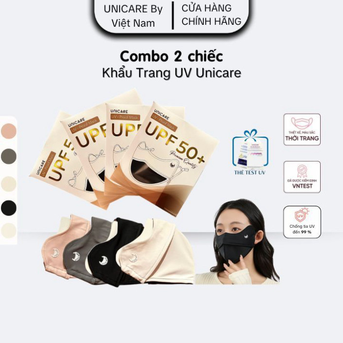 Combo 2 Chiếc Khẩu Trang Unicare Proof Mask Chống Tia UV Cao Cấp, Mềm Mịn Thoáng Mát