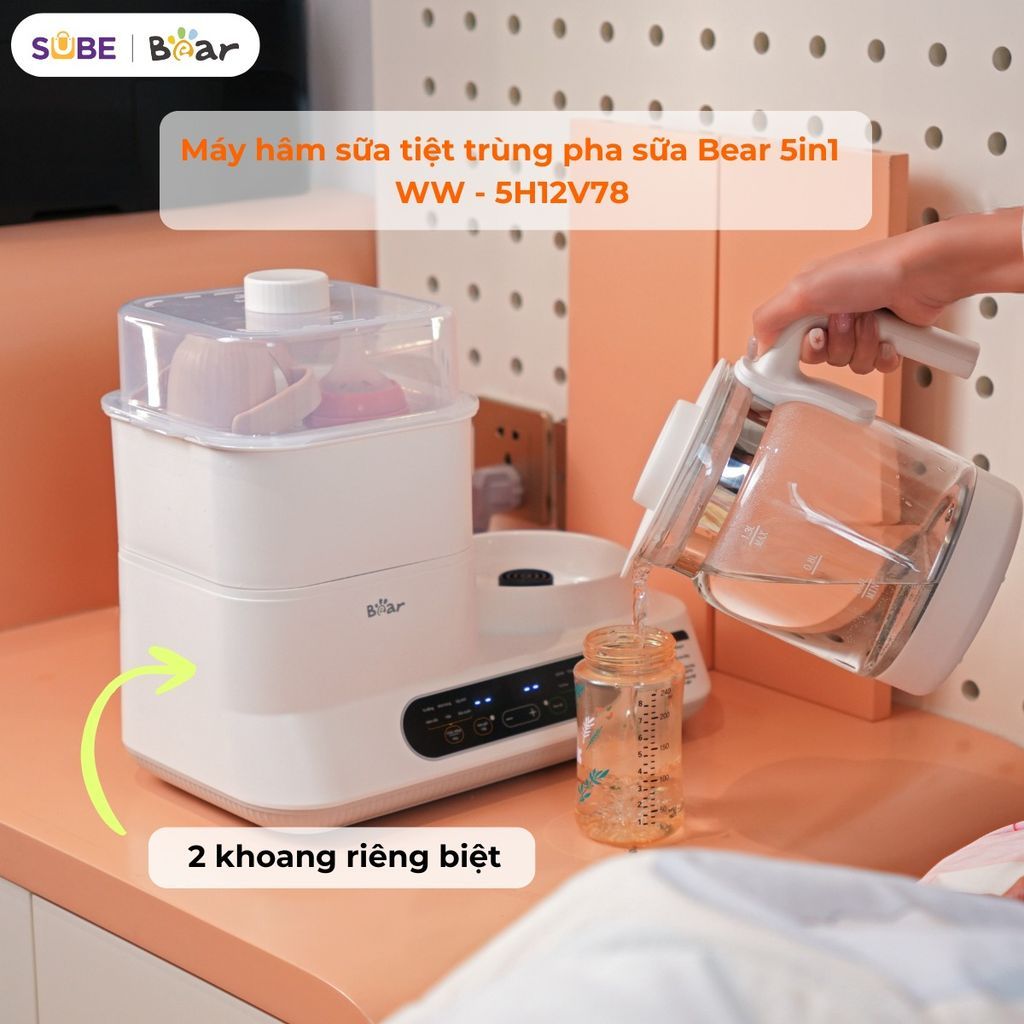 Máy Đun Nước Pha Sữa, Hâm Sữa Tiệt Trùng Thông Minh Bear WW-5H12V78 (1.3L) - Giữ Ấm 24H, Khử Clo Tự 