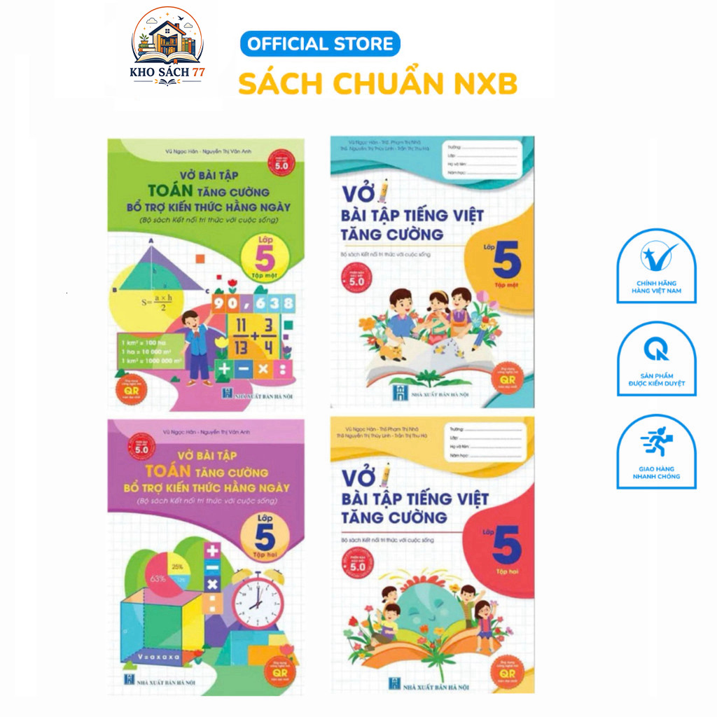 Sách - [Lớp 5 - Kết nối tri thức] - (Bộ 4 quyển ): Vở bài tập Toán, Tiếng Việt tăng cường lớp 5 (tập