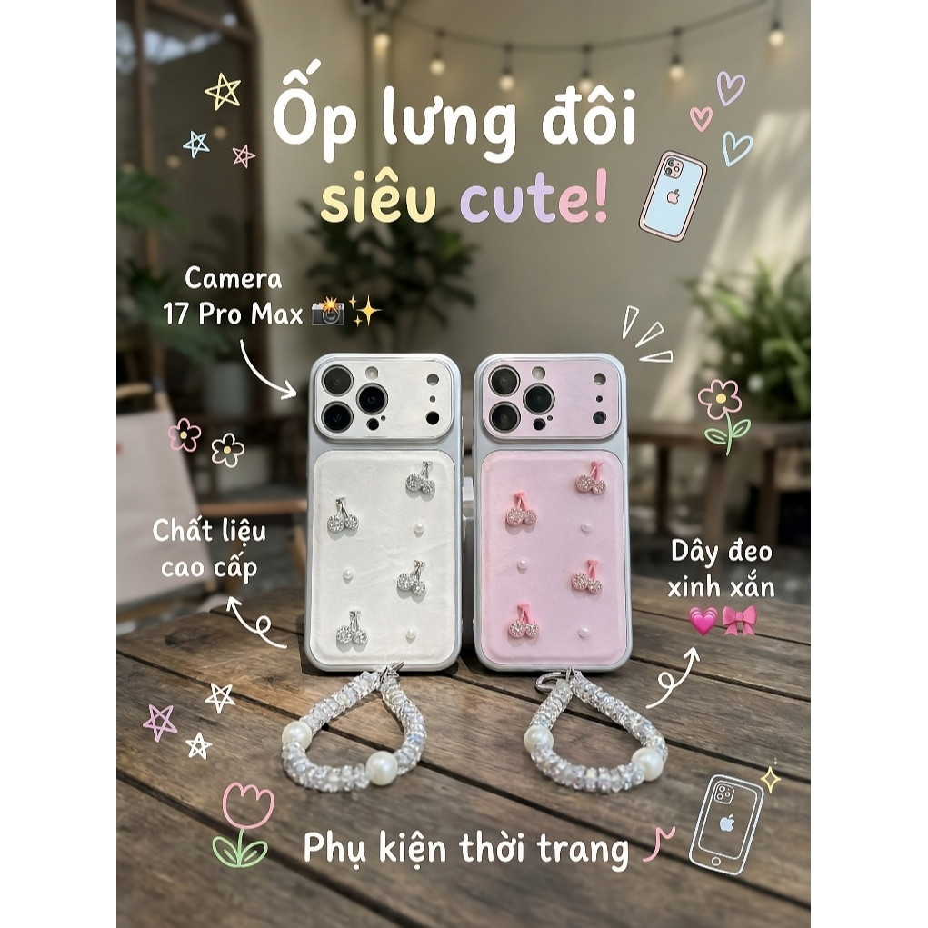 Ốp Lưng iPhone Đính Đá Cherry Lấp Lánh_ ốp lưng handmade