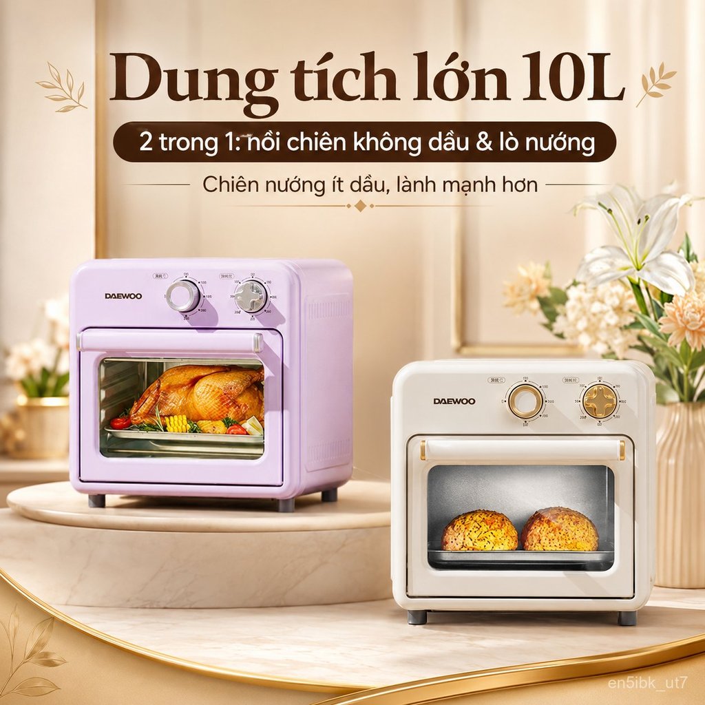 Lò nướng chiên không dầu Daewoo, mẫu mới đa chức năng dành cho gia đình10L Lò nướng điện mini nhỏ gọ