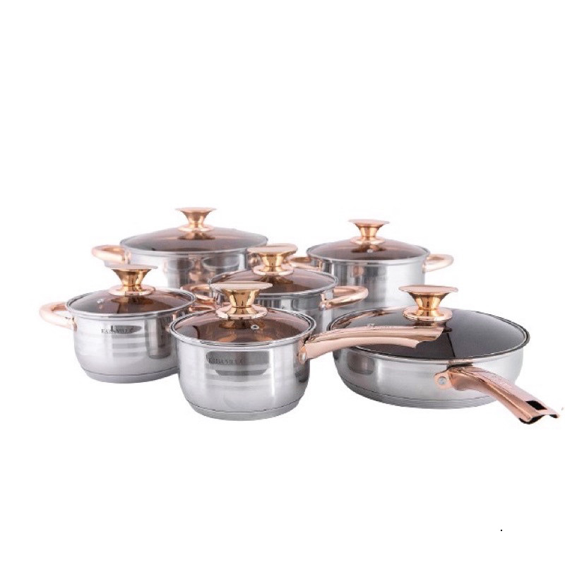 Bộ nồi inox đức đáy từ ENGELBERG  gồm 6 món, 5 đáy, chống dính công nghệ Đức