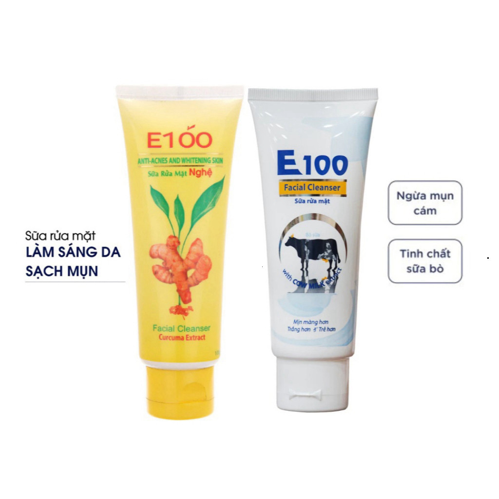 Sữa rửa mặt nghệ E100 50g & 100g: Giảm mụn và làm sáng da hiệu quả