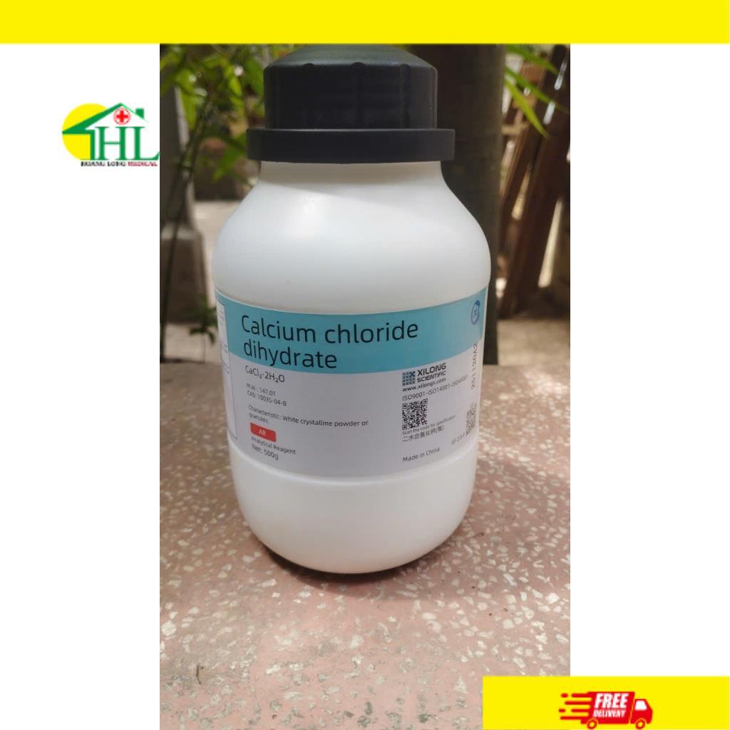 Calcium Chloride CaCl2.2H2O 500g – Hóa chất thí nghiệm AR tinh khiết >98% (chính hãng, date mới)