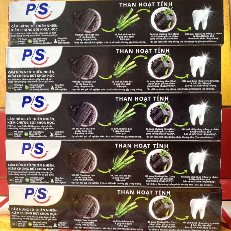 Kem đánh răng PS bảo vệ 123 than hoạt tính 180g