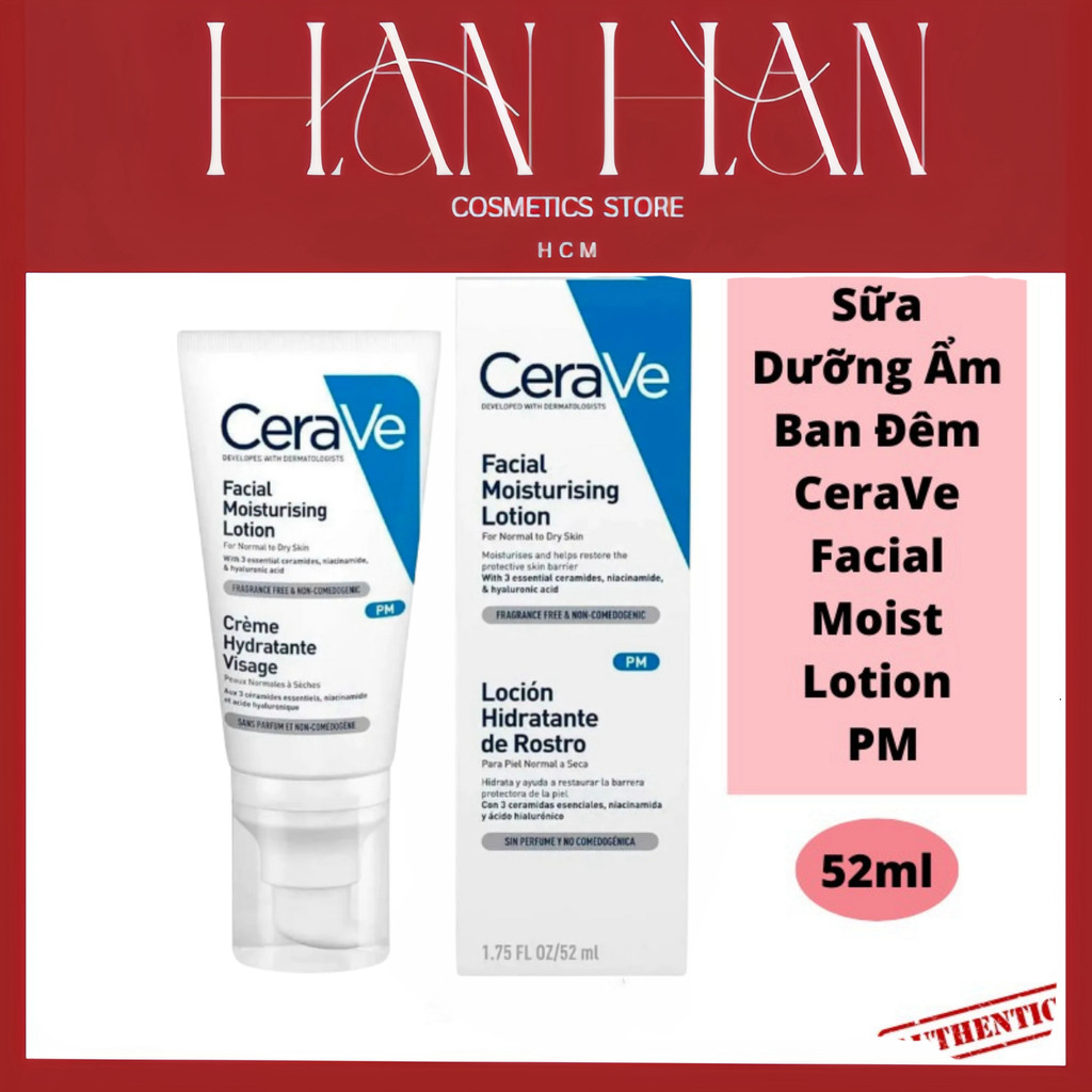 [Chính Hãng] Kem Dưỡng Ẩm Cerave Ban Đêm Phục Hồi Da 52ml cho mặt CeraVe Facial Moisturising Lotion 