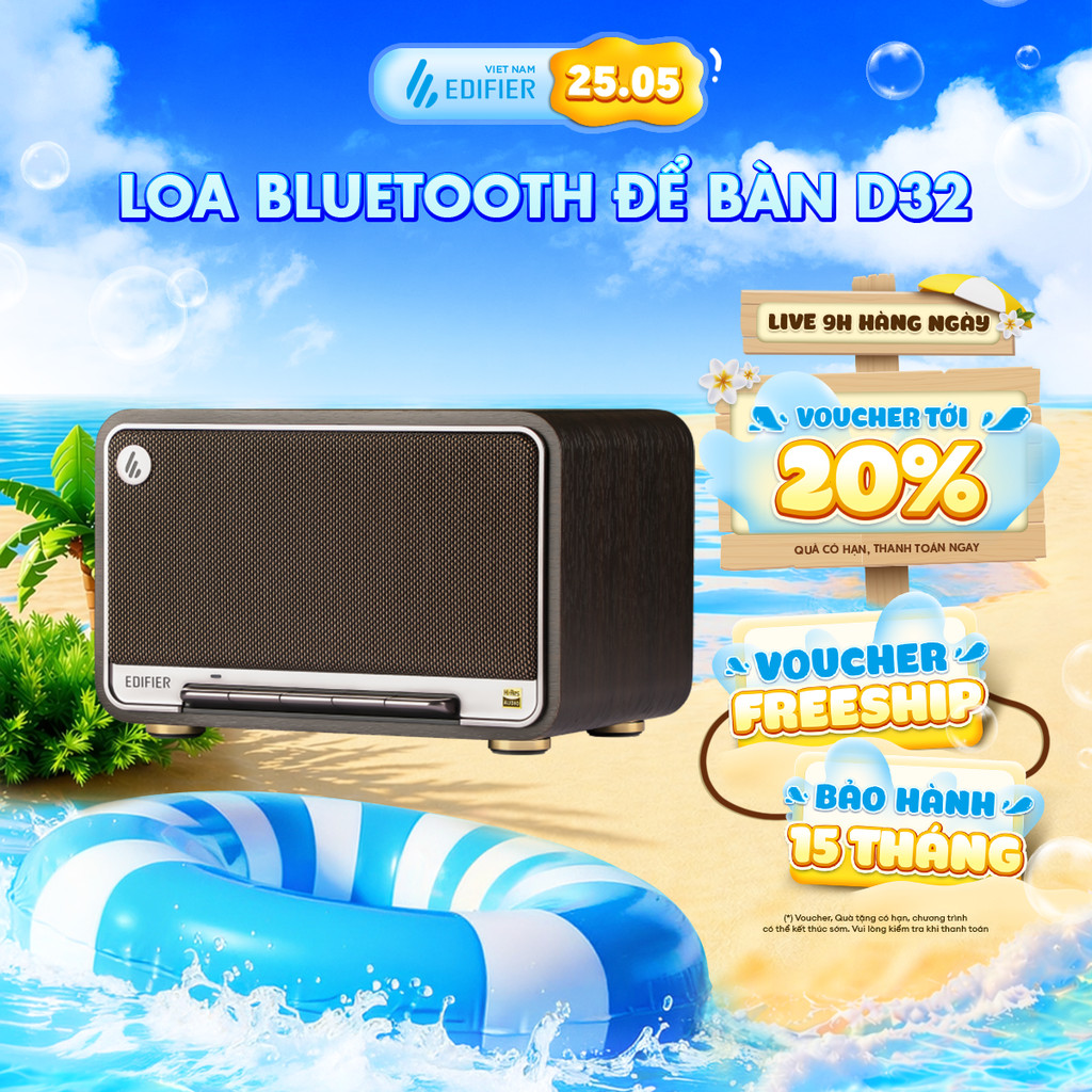 Loa Để Bàn Bluetooth EDIFIER D32 | Công suất 60W | Thời Gian Sử Dụng Tới 11H | Thiết Kế Retro | Bảo Hành 15 Tháng