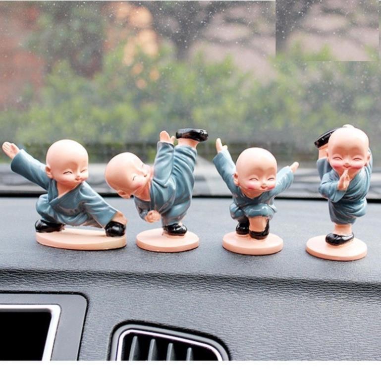 Bộ Tượng Chú Tiểu Áo Xanh Múa Võ, 1 Bộ 4 Chú Tiểu - Chú Tiểu Múa Kung Fu
