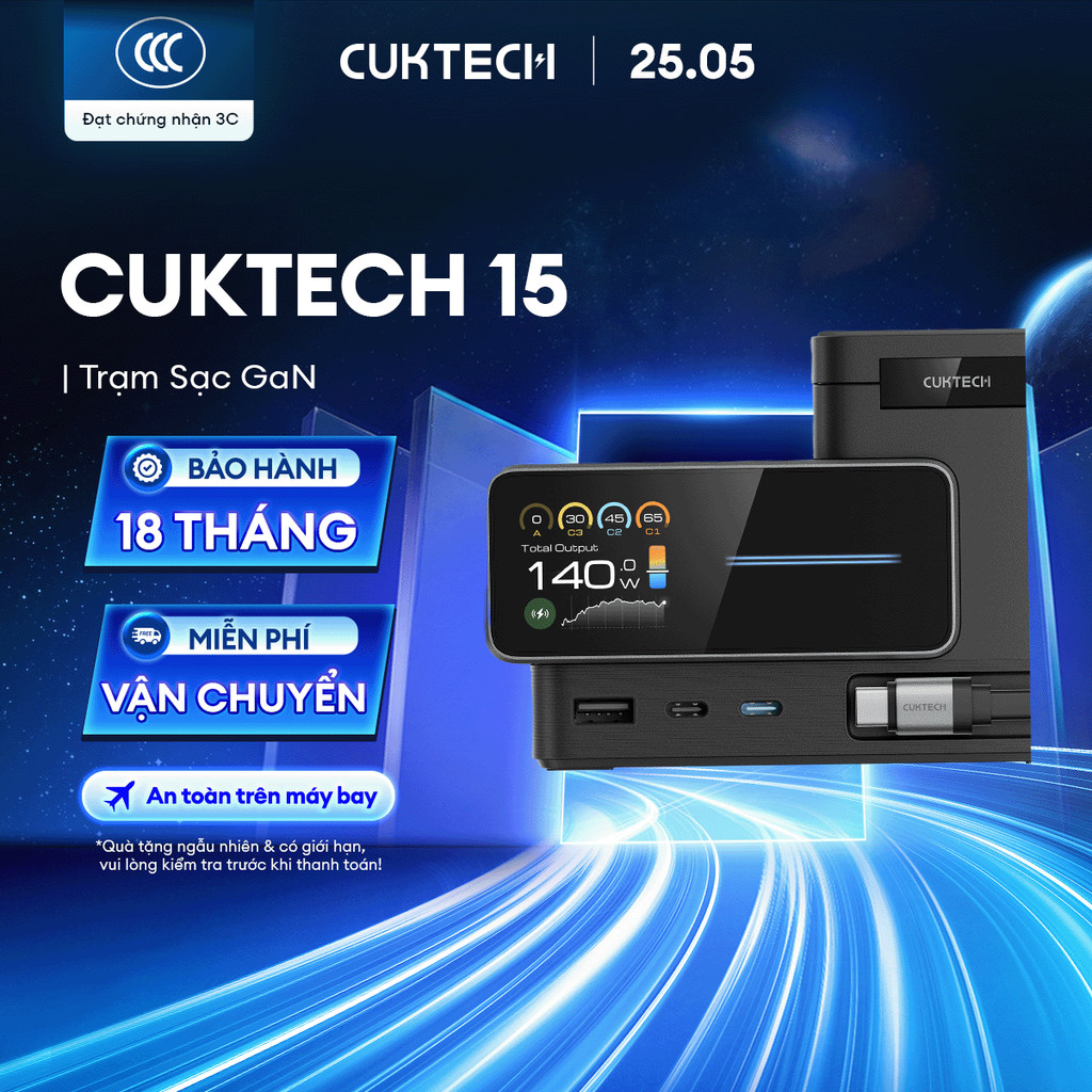 Trạm Sạc GaN CUKTECH 15 6in1 | Công Suất Max 140W | Màn Hình 1.83 Inch | Bảo Hành 18 Tháng TA1406U