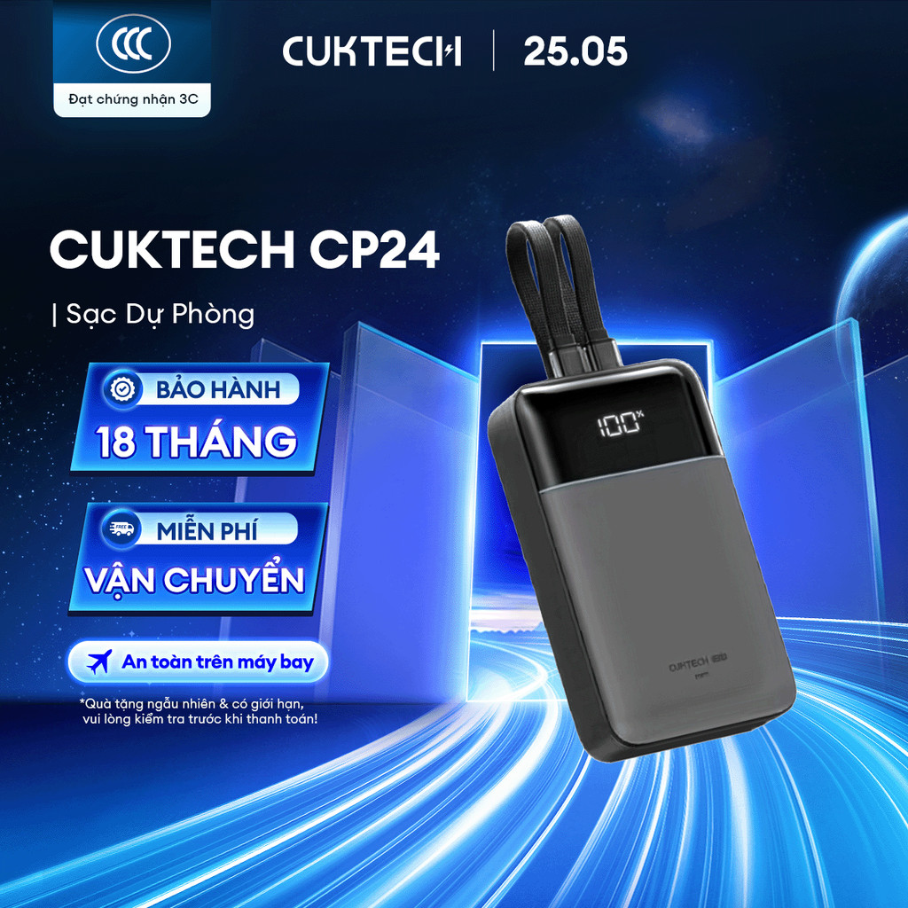 CUKTECH CP24 Sạc Di Động Kèm Cáp | Dung lượng 20.000mAh | Công Suất Max 40W | Bảo Hành 18 Tháng LPB200NL/LPB200N