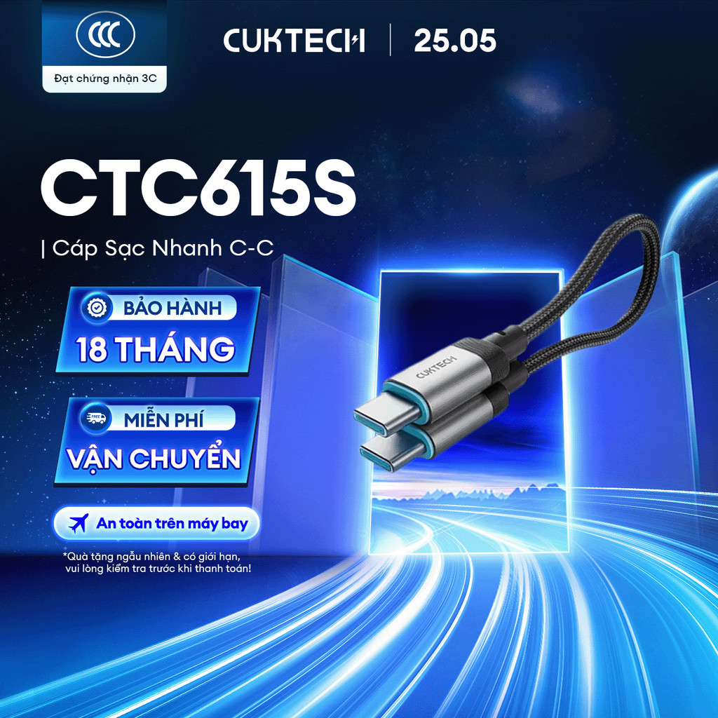 Cáp Sạc Nhanh CUKTECH CTC615S C-C | Công Suất Sạc Max 240W | Truyền Dữ Liệu 480 Mbps | Bảo Hành 18 Tháng | BigBuy360 - bigbuy360.vn