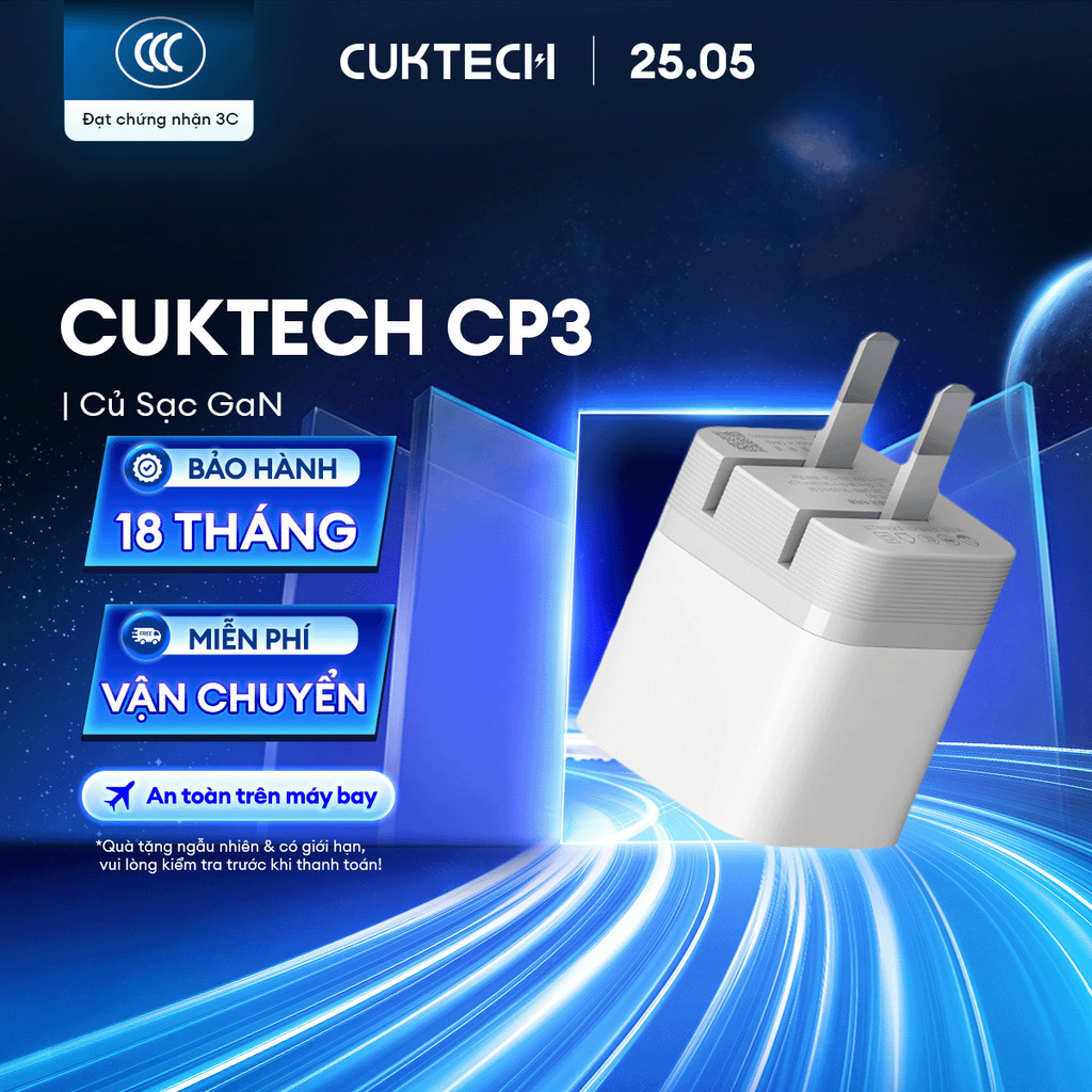 Củ Sạc GaN CUKTECH CP3 1C | Công Suất 30W | Hỗ Trợ Sạc Nhanh | Thiết Kế Nhỏ Gọn | Bảo Hành 18 Tháng AC301