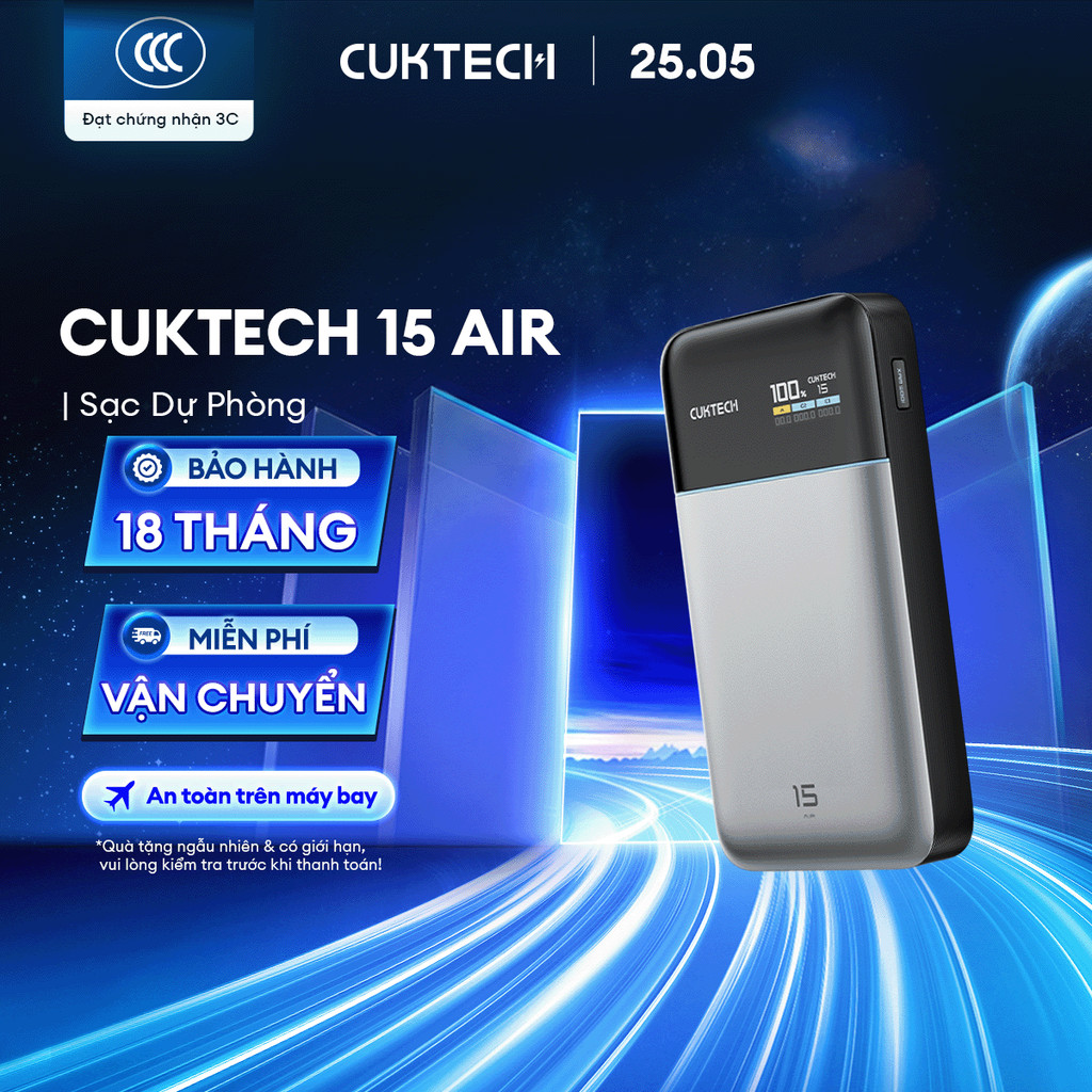 CUKTECH 15 AIR Sạc Di Động 2C1A | Công Suất 100W Max | Dung Lượng 15.000mAh | Bảo Hành 18 Tháng PB150S