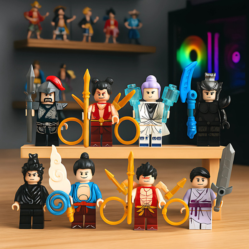Bộ 8 Mô Hình Lego NaTra và Các Chiến Binh Hắc Ám-Vũ Khí Kèm Theo Trang Trí Bánh Kem, Bàn Học, Kệ Sác