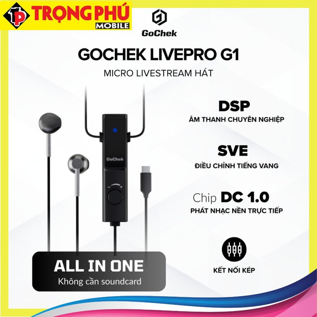 Micro thu âm Gocheck LivePro Sku G1 có dây, 2 đầu typeC + lighting Online