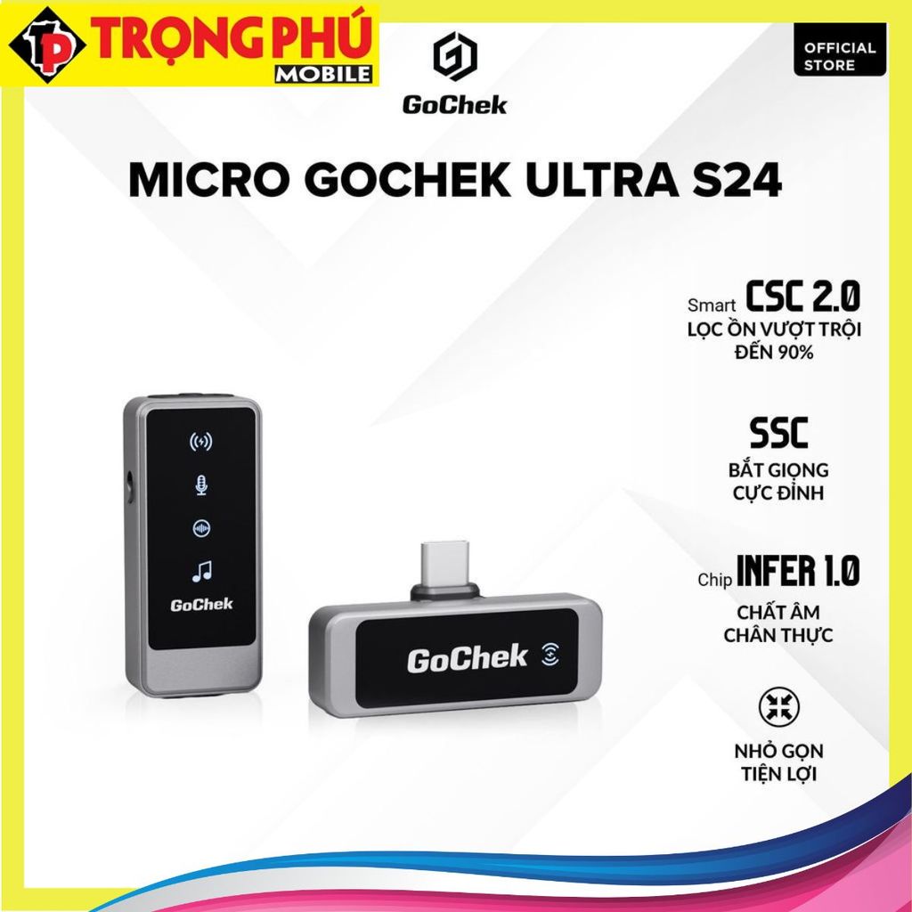 Micro thu âm Gocheck Ultra S24 - S2401, 2 đầu typeC + lighting, 1 Micro Không hộp sạc Online