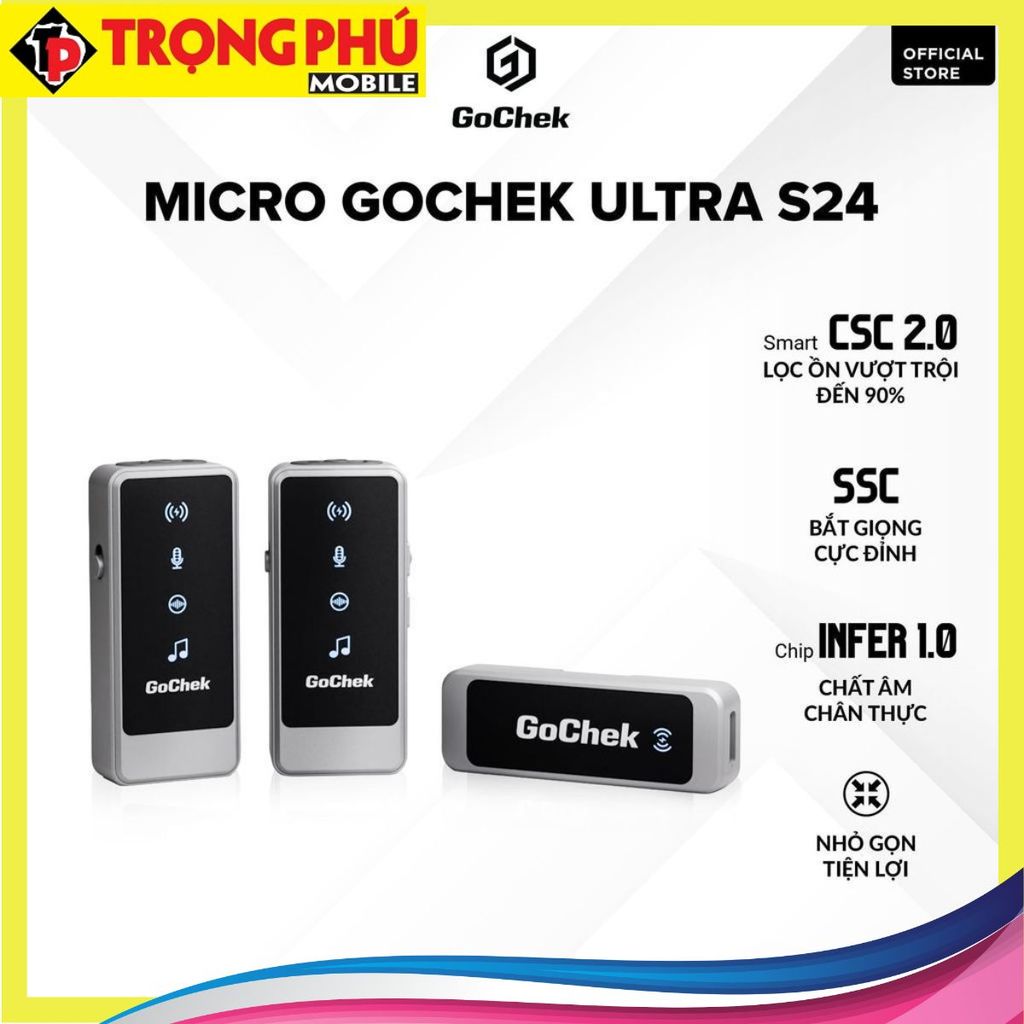 Micro thu âm Gocheck Ultra S24 - S2402, 2 đầu typeC + lighting, 2 Micro Không hộp sạc Online