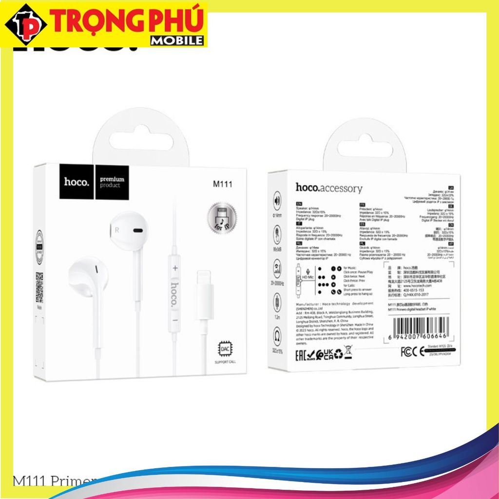 Tai nghe dây đầu Lighting Hoco M111 Online