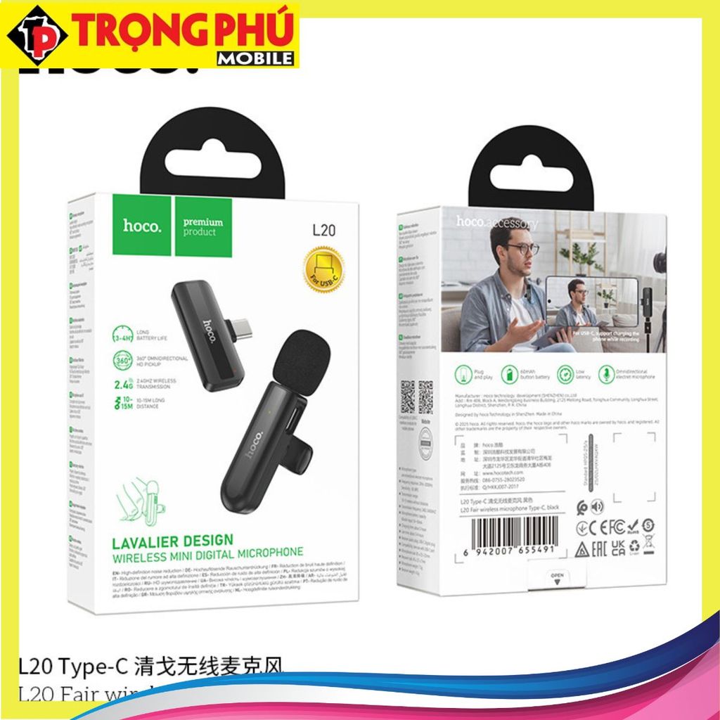 Mic thu âm Hoco L20 đầu typeC Online