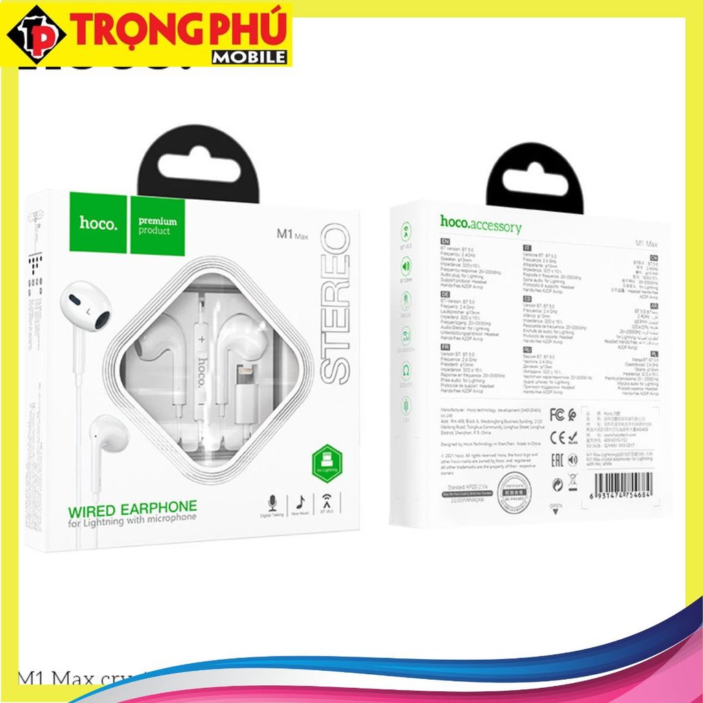 Tai nghe dây đầu tròn Hoco M1 Max crystal earphones for iP with mic 3.5 Online