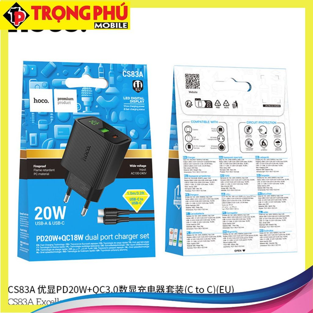 Bộ sạc TypeC-TypeC Hoco CS83A PD20w+QC3.0 2 cổng Online