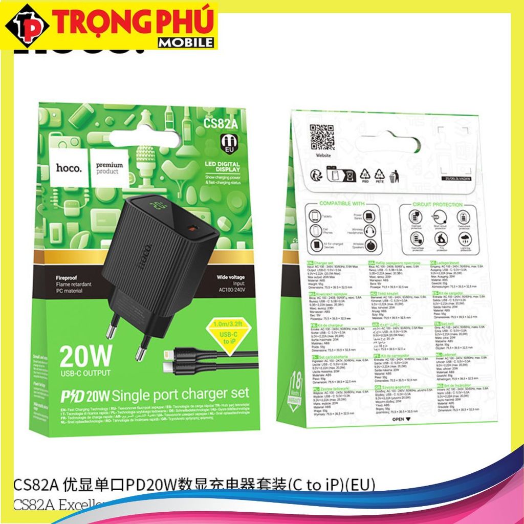 Bộ sạc TypeC-Lighting Hoco CS82A pd20w led báo Online