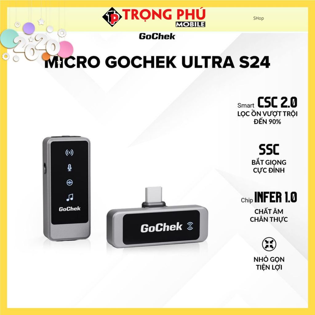 Micro thu âm Gocheck Ultra S24 - S2401, 2 đầu typeC + lighting, 1 Micro Không hộp sạc Shop