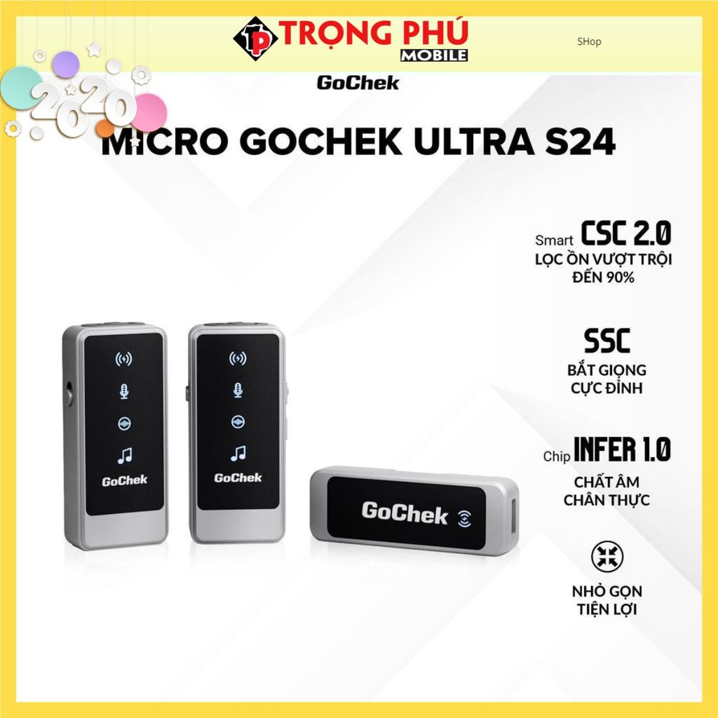 Micro thu âm Gocheck Ultra S24 - S2402, 2 đầu typeC + lighting, 2 Micro Không hộp sạc Shop
