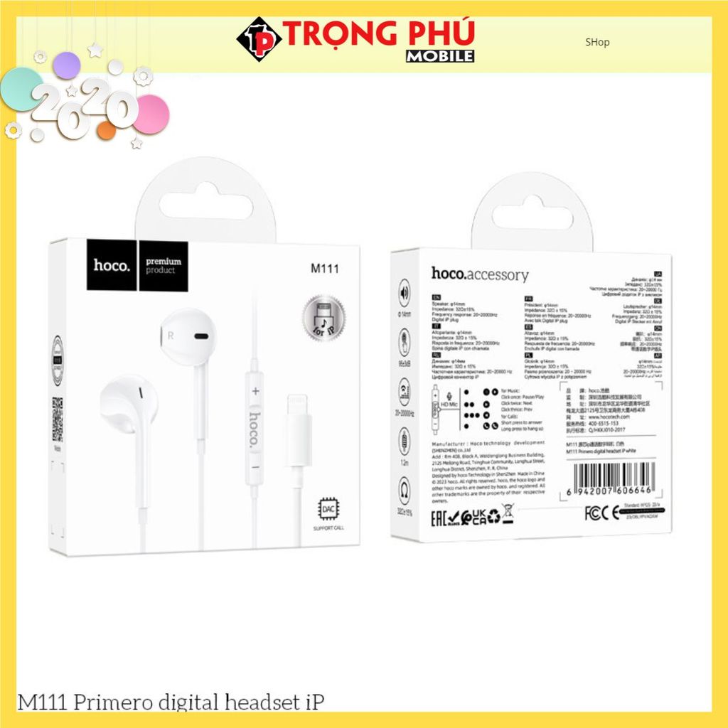 Tai nghe dây đầu Lighting Hoco M111 Shop