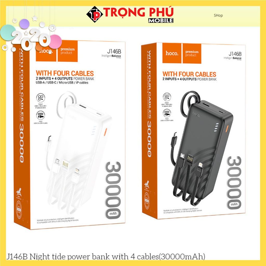 Sạc dự phòng Hoco J146B 30.000mah kèm 4 dây sạc Shop