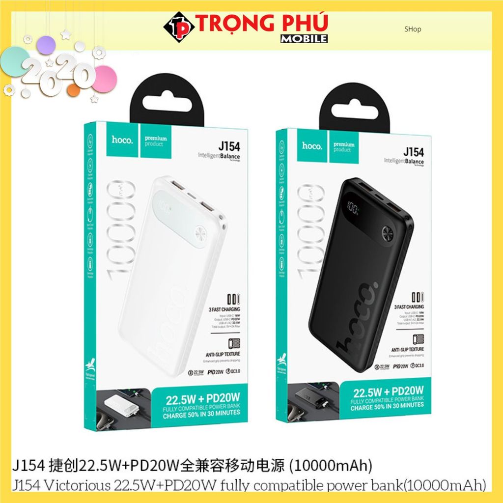 Sạc dự phòng Hoco J154 10.000mah sạc nhanh 22,5w+PD20w Shop