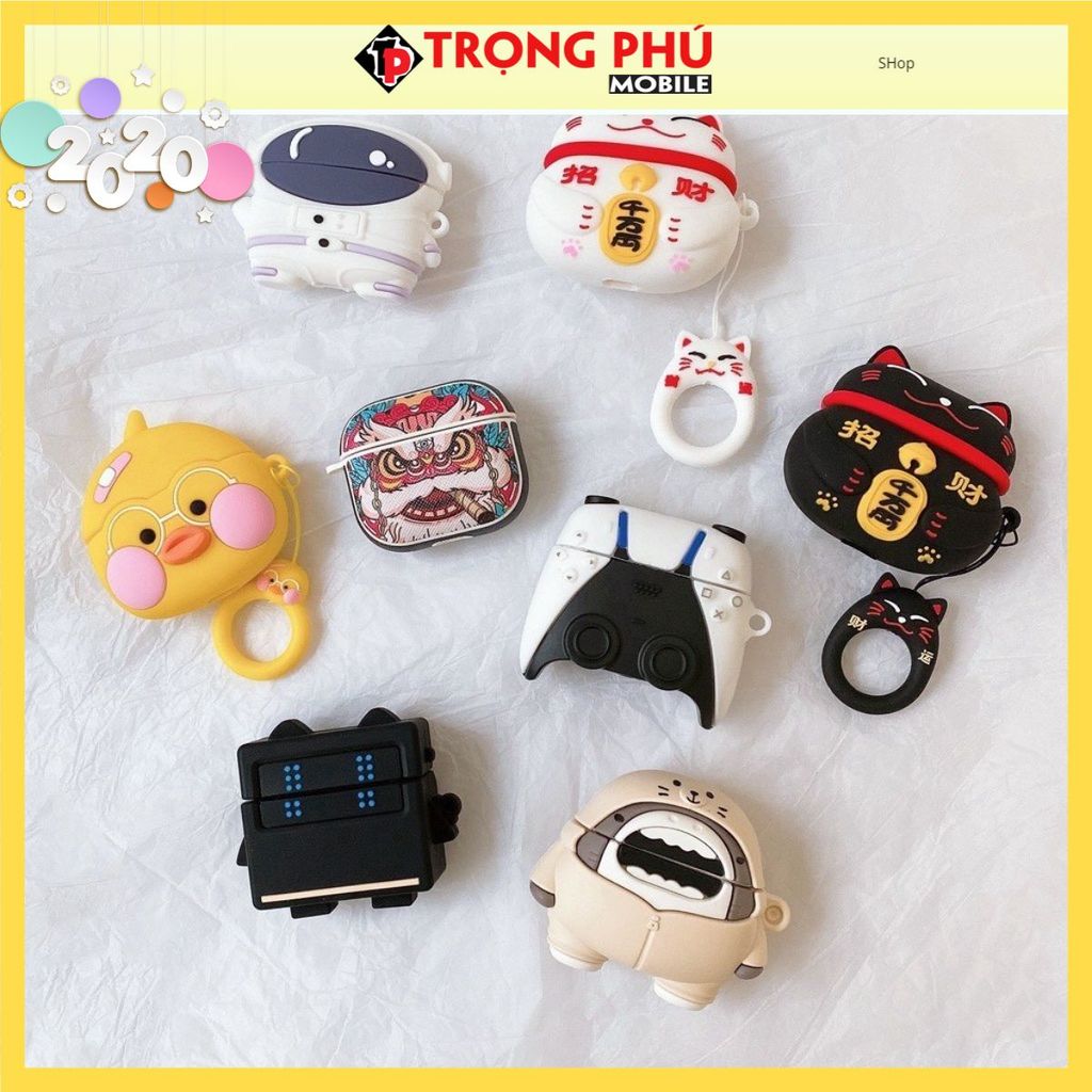 Ốp, Bao đựng cho tai nghe Airpod 3 Thú hình nổi Shop