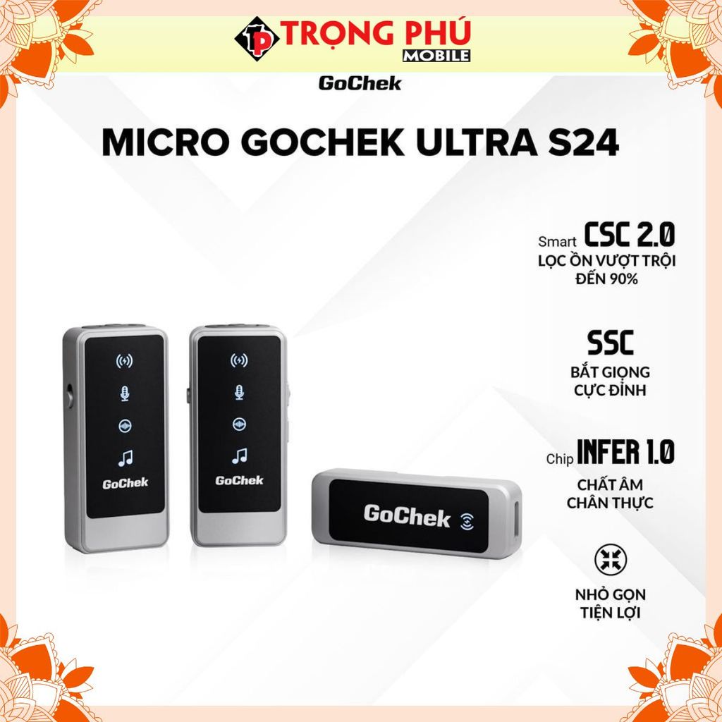 Micro thu âm Gocheck Ultra S24 - S2402, 2 đầu typeC + lighting, 2 Micro Không hộp sạc CH1 best sale