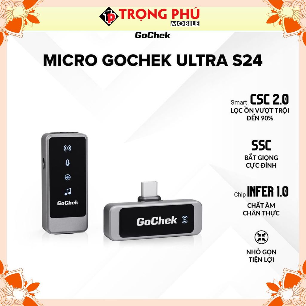 Micro thu âm Gocheck Ultra S24 - S2401, 2 đầu typeC + lighting, 1 Micro Không hộp sạc CH1 best sale