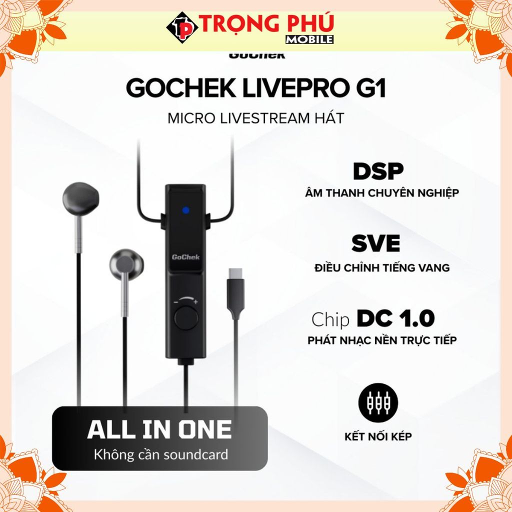 Micro thu âm Gocheck LivePro Sku G1 có dây, 2 đầu typeC + lighting CH1 best sale