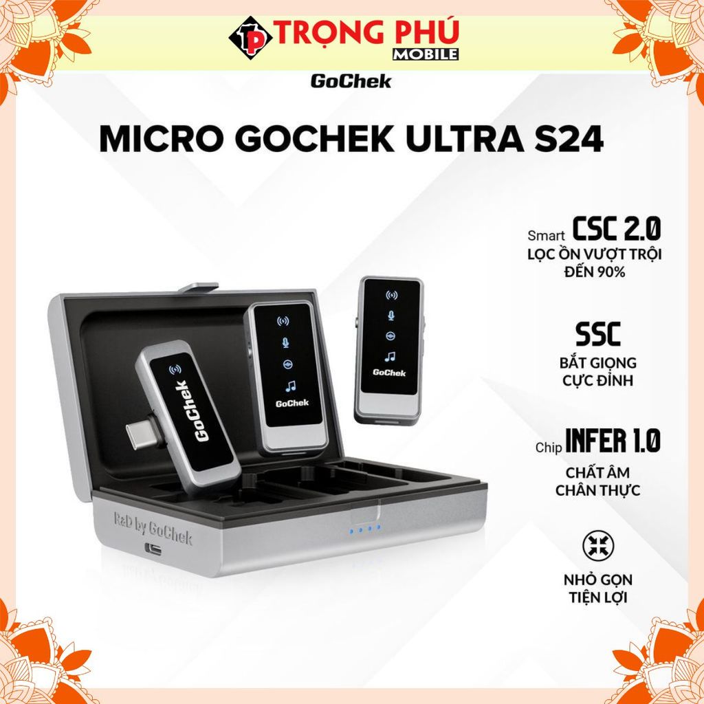 Micro thu âm Gocheck Ultra S24 - S2403, 2 đầu typeC + lighting, 2 Micro + Hộp sạc CH1 best sale