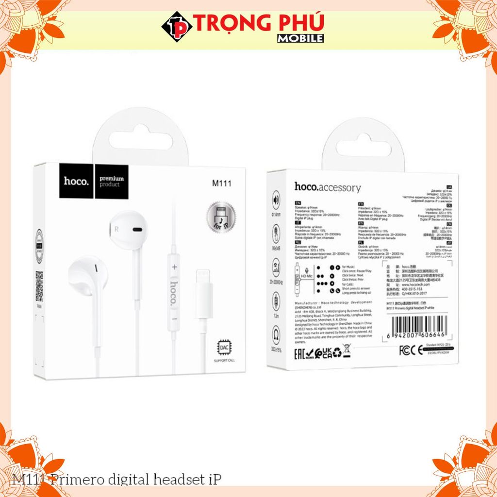 Tai nghe dây đầu Lighting Hoco M111 CH1 best sale