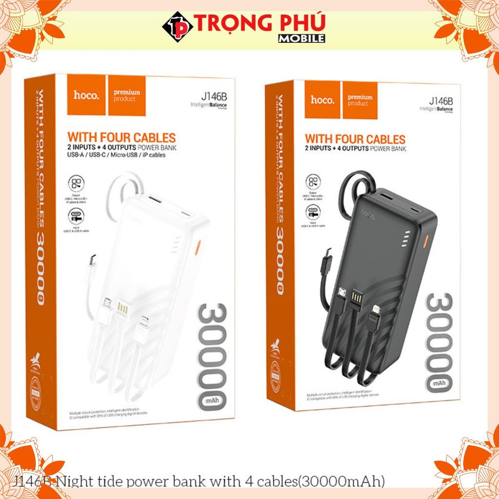 Sạc dự phòng Hoco J146B 30.000mah kèm 4 dây sạc CH1 best sale